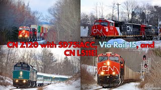 CN 8306 SD75iACC on 120! CN Z120, Via Rail 15 \u0026 CN L511 East at Windsor Junction, NS!