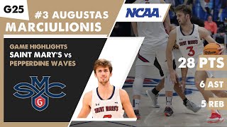 AUGUSTAS MARCIULIONIS game highlights Saint Mary's Gaels vs Pepperdine Waves | Game 25 | NCAA