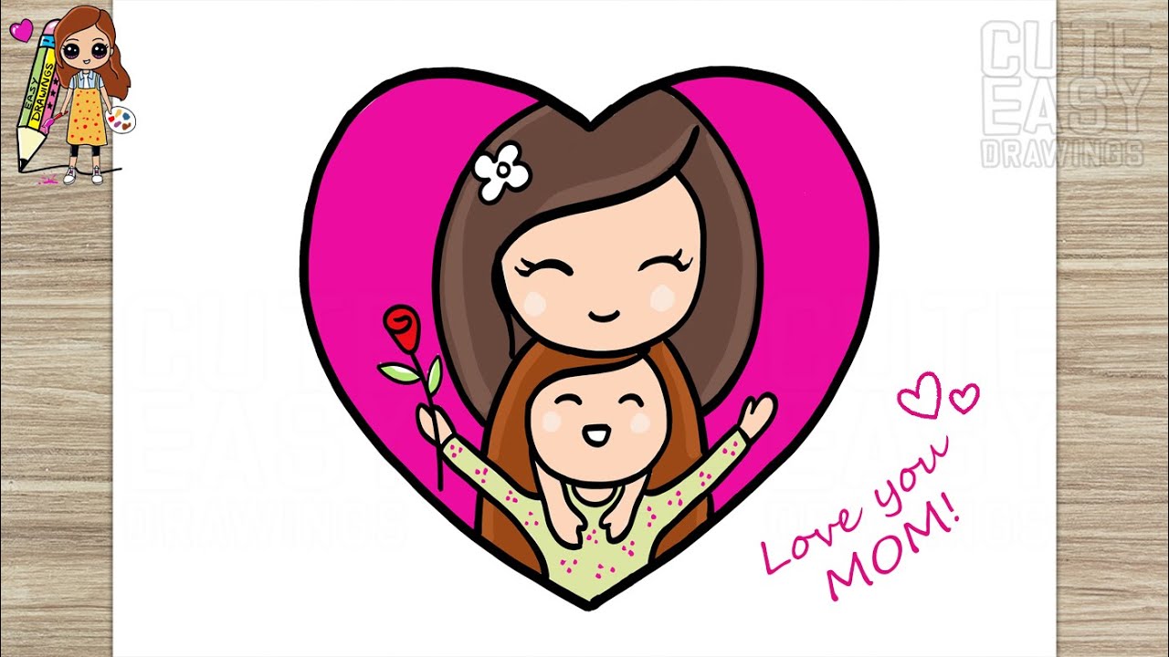 How To Draw Mother And Daughter Hugging | Happy Mother's Day Drawing ...