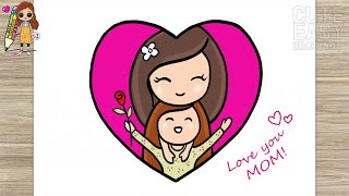 How to Draw Mother and Daughter Hugging | Happy Mother's Day Drawing -  Cute Easy Drawings