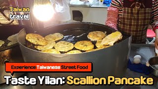 Taiwan street food, scallion pancakes in Yilan night market.