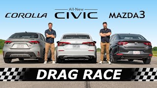 2022 Honda Civic vs Toyota Corolla vs Mazda3 // DRAG & ROLL RACE