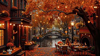 Riverside Fall Jazz Music for Laidback 🍂 Harmonious Outdoor Cafe Atmosphere with Crackling Fireplace