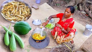 DRY FISH with RIDGE GOURD curry recipe cooking by santali tribe women in traditional style