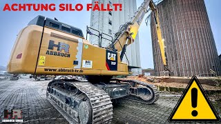 ACHTUNG SILO FÄLLT! Abriss Hafengelände Mölln - CAT 352F Longfront Großbagger - HR Abbruch 2024