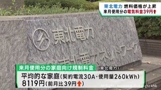 ２月使用分の電気料金　３９円↑　３カ月ぶりの値上がり　東北電力