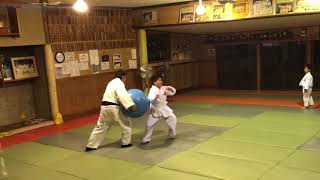 柔道JUDO、バランスボールに興味津々(^^)全力体当たり特訓！憎っくきアイツにぶちかませ！毛呂道場byてる先生(H30.10.29)