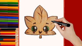 How to Draw Cute Autumn Maple Leaf. Easy Step by Step Drawings