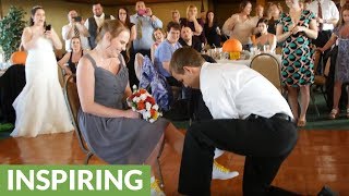 Surprise proposal takes place during wedding reception