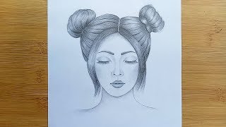 How to draw a girl with Double Buns Hairstyle // Pencil sketch step by step