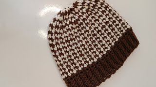 How To Crochet houndstooth easy \u0026 quick beanie hat tutorial