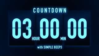 3 Hours Countdown Timer 🔵 Flip Clock with Simple Beeps