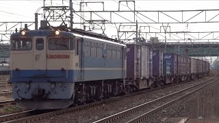 懐かし映像 高速コンテナ列車 5087レ EF65 2077(新)原色 赤プレート＋コキ20両　稲沢駅 通過  2012年11月24日(土)