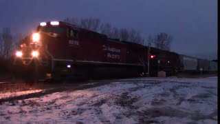 Horn Show!!! CP 8078 Leads CP 301 (Grain Loads) West Near Brickburn, CP Laggan Subdivision