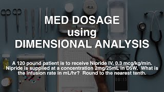 Med Dosage Using Dimensional Analysis - Find mL/hr when given mcg/kg/min and other info...