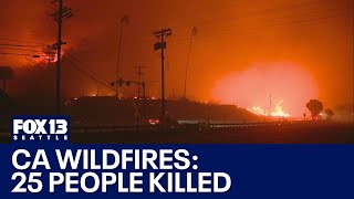 25 dead as CA wildfires burn for second week