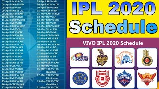 IPL 2020 SCHEDULE : FULL Fixtures of ALL IPL Teams CSK, MI, SRH, RCB, KXIP, KKR, DC & RR