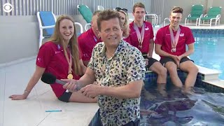 Poolside reporter's awkward live TV moment goes viral