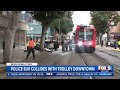 police suv collides with trolley downtown