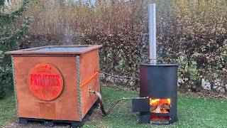 Poolheizung mit Grillplatte aus einem alten Ölfass - ohne Strom