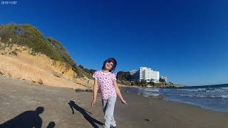 20160426 ARIEL ELI ON THE HOTEL BEACH SAYING HI MUM SALOU SPAIN