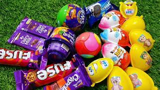 candy video asmr satisfying lots of candies kinder joy cadbury diary milk yummy candy moo moo tv