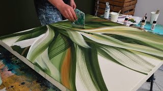 Huge Brush! Big Leaves🌱 / Botanical Abstract Acrylic Painting
