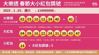 114年大樂透、春節大紅包開獎號碼（1/25）｜中央社