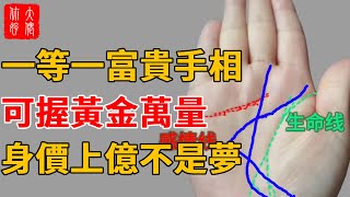 一等一富貴的手相，至少身價上億，極為罕見，可握黃金萬兩，定富貴，勿相忘!