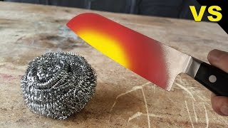 EXPERIMENT Glowing 1000 degree KNIFE VS STEEL WOOL