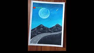 Moonlight scenery drawing with oil pastel - Tutorial #shorts