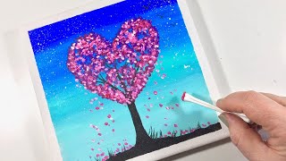 Easy Acrylic / Paint A VALENTINE HEART TREE / Love Cherry Blossom