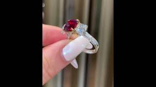 Cushion Cut Three Stone Pave Setting 3 Carat Ruby Engagement Ring