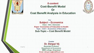 Video 6 Cost Benefit Model or Cost-Benefit Analysis in Education