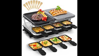 1300W Tabletop Raclette Non Stick Grill Plate and Cooking Stone with 8pc Grill Set