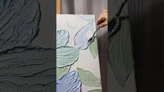 Paint a blue floral texture on a rainy day/ Acrylic Painting Tutorial陰雨天 畫一幅藍色花肌理畫吧～#shorts