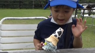 またアイスを落としている災難つづきのおいちゃん　ひなごんおいちゃんどんちゃん三兄弟Vlog