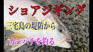 三宅島の堤防からルアーでカンパチ