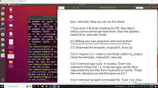 Linux Installation MuJoCo 2.2.1 (C code), running sample code and modifiable template for own code