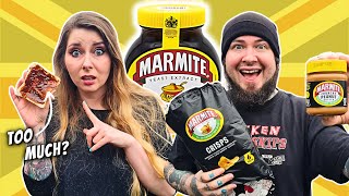 Foreigners Try MARMITE SNACKS! 🇬🇧 - (Marmite PEANUT BUTTER, Crisps \u0026 MORE!)