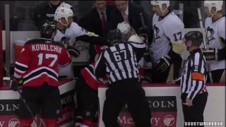 Langenbrunner Fights with Kunitz on Penguins Bench (3-12-2010)