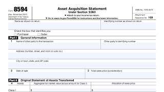 IRS Form 8594 walkthrough (Asset Acquisition Statement under IRC Section 1060)