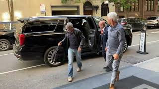 George Clooney, Bruce Springsteen and Patti Scialfa arrive at their hotel in NYC! #georgeclooney