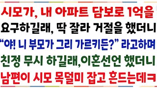 (반전신청사연)시모가 내 아파트 담보로 1억을 대출받아 주라길래, 딱 잘라 거절했더니 \