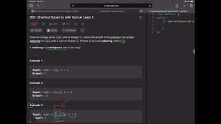 [ LeetCode 862 ] Shortest Subarray with Sum at Least K | deque | python