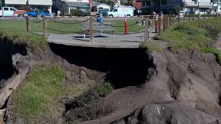 Aerial view shows extensive bluff erosion damage in Pismo Beach