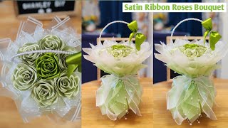 Satin Roses Bouquet wrapping tutorial #craft #diycrafts