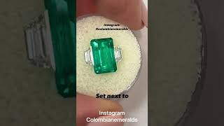 A classic elongated rectangle cut 4.46ct bluish vivid green AAA grade Colombian emerald crystal gem