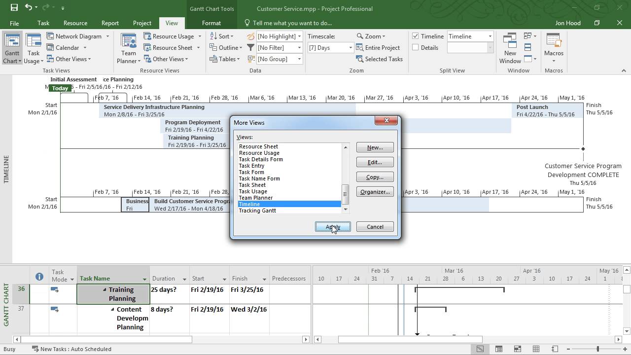 Project 2016 Creating Multipletimelines Quadexcel