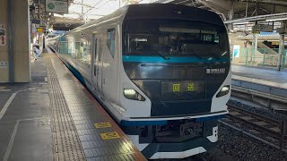 【臨時特急踊り子６１号運転に伴う送り込み回送（東大宮操→東京）】E257系2000番台ｵｵNA-13編成が回送電車として警笛を鳴らして上野駅8番線を発車するシーン（回8160M）2025.1.4